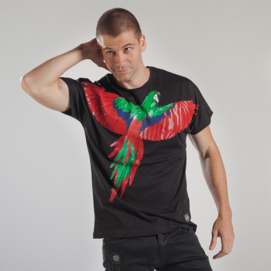 Черна мъжка тениска с релефен папагал tsf250518-10 2