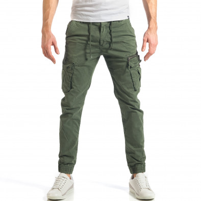 Мъжки зелен карго панталон с декоративен цип it290118-46 2