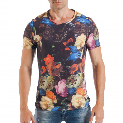 Мъжка черна тениска с пъстри цветя tsf250518-51 3