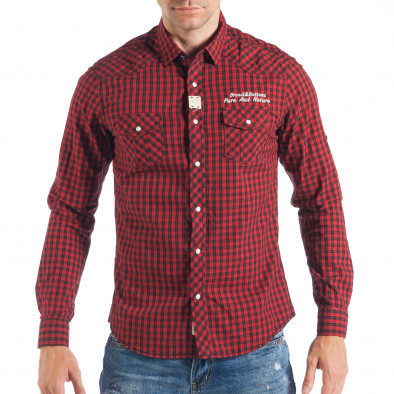 Мъжка карирана риза в червено с тик-так копчета it050618-5 2