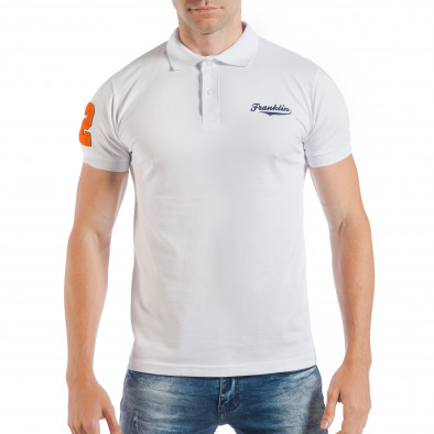 Бяла мъжка тениска тип поло шърт с номер 32 tsf250518-42 2