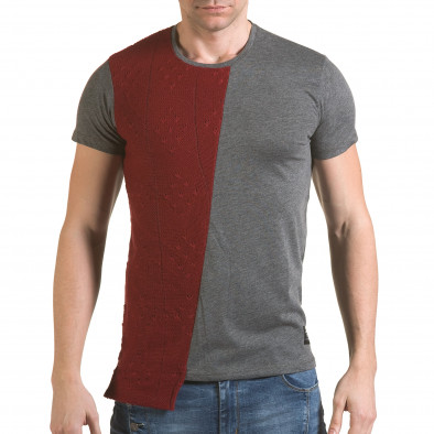 Мъжка сива тениска с червена плетена част il170216-62 2