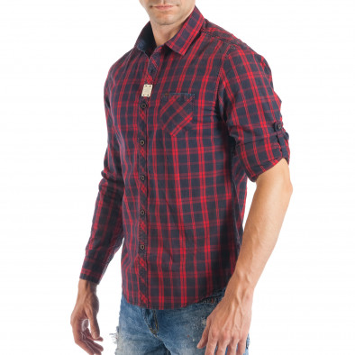 Мъжка риза в червено-синьо каре с детайли от деним it050618-1 3