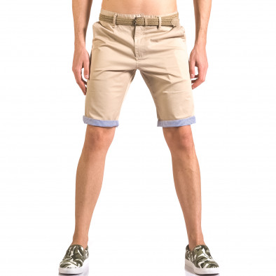 Мъжки бежов къс панталони с плетен колан ca050416-57 2