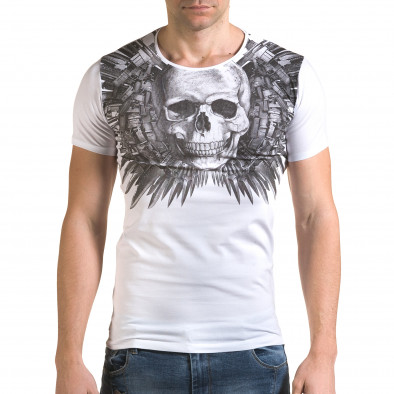 Мъжка бяла тениска с голям череп отпред il120216-50 2