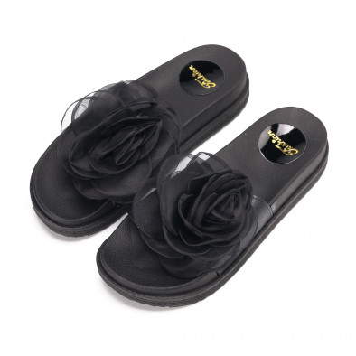 Дамски чехли с цвете в черно it190618-32 3