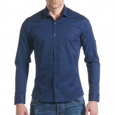 Мъжка синя риза с двуцветен принт tsf070217-1 2