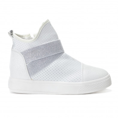 Дамски високи бели кецове със сребристи ластици it240118-17 2