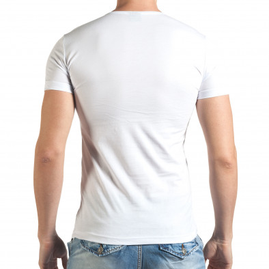 Сиво-бяла мъжка тениска с принт и черни камъни il140416-6 3