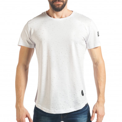 Мъжка бяла тениска Slim fit с малки прокъсвания tsf020218-45 2