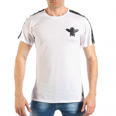 Мъжка бяла тениска с апликация и капси it260318-187 2