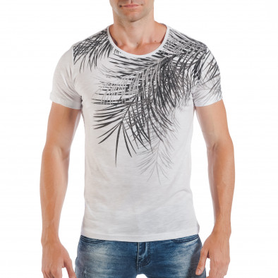 Бяла мъжка тениска с палмови листа tsf250518-28 2