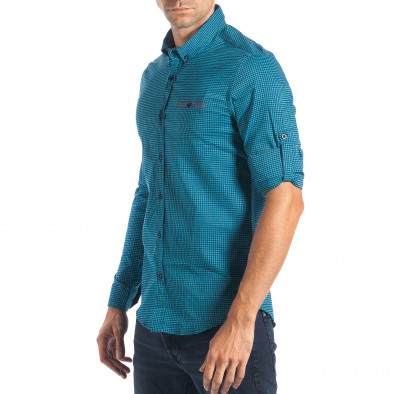 Мъжка синя риза на малки квадратчета tsf270917-9 4