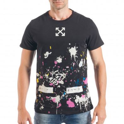 Мъжка черна тениска на цветни петна tsf250518-63 2