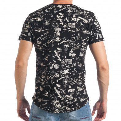 Мъжка черна щампована тениска с бродиран надпис  tsf290318-26 3