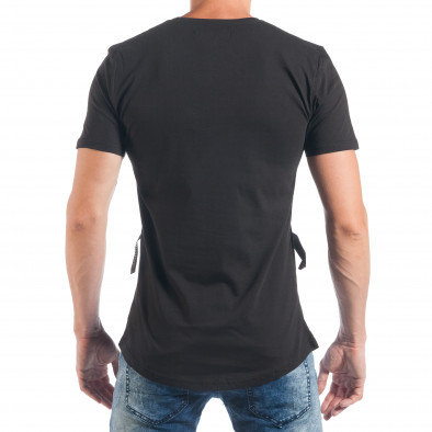 Мъжка черна тениска с ефектни ленти с надписи tsf250518-30 3