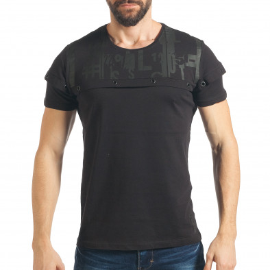 Мъжка черна тениска с принт на цифри tsf020218-73 2