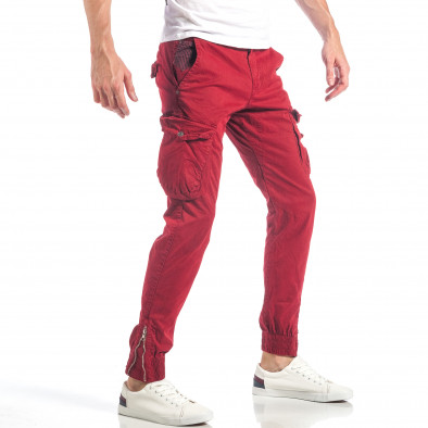 Червен мъжки карго панталон с раиран джоб it040518-28 4