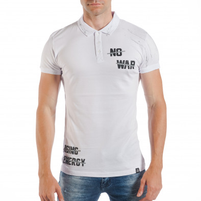 Бяла мъжка тениска пике с изцапан ефект tsf250518-48 2