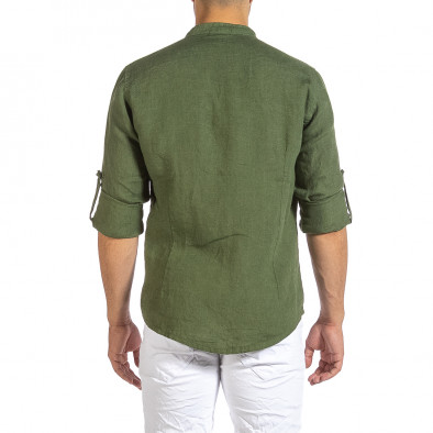 Мъжка зелена ленена риза с яка столче it240621-29 3