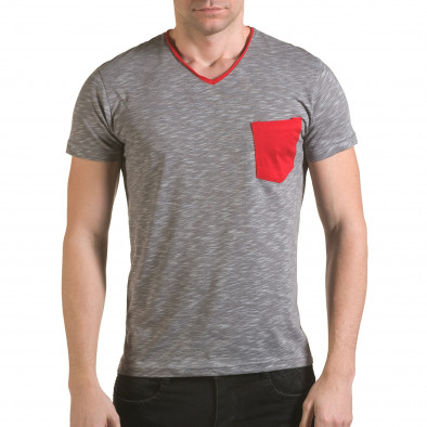 Мъжка сива тениска с червен джоб il170216-17 2