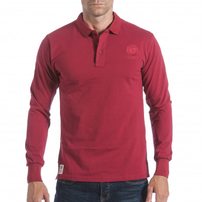 Мъжка червена блуза с яка с лого на гърдите it160817-88 2