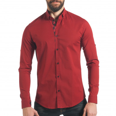 Мъжка тъмно червена Slim fit риза с карирано бие tsf220218-8 2