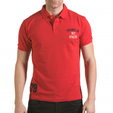 Мъжка червена тениска с яка с надпис Franklin NYC Athletic il170216-29 2