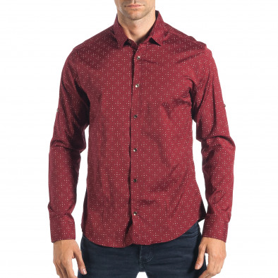 Мъжка червена риза с принт на малки триъгълничета tsf270917-5 2
