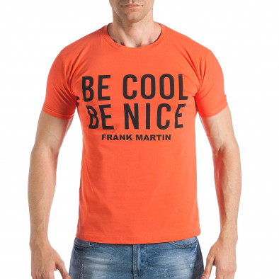 Оранжева мъжка тениска с надпис Be Cool, Be Nice tsf290318-14 2