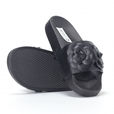 Дамски черни чехли с релефни цветя it230418-21 4