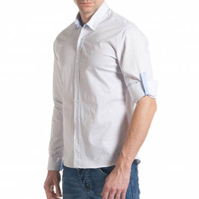Мъжка бяла риза с черни и сини плюсчета tsf070217-5 4