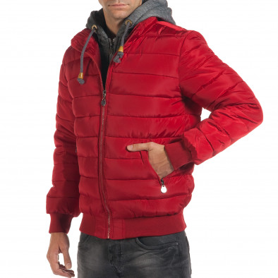 Мъжко червено зимно яке със сива качулка it190616-1 4