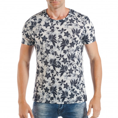 Мъжка бяла тениска със сини цветя tsf250518-54 2