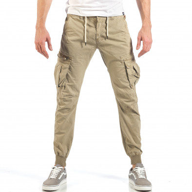 Мъжки бежови карго панталони с цип it260318-101 2