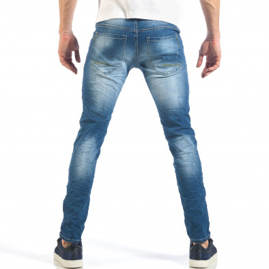 Мъжки намачкани Slim fit дънки в синьо с тънки прокъсвания it260318-88 3