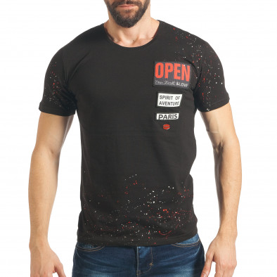 Мъжка черна тениска с апликирани надписи tsf020218-13 2