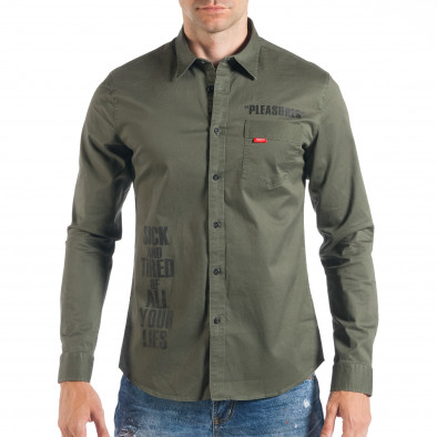 Военно зелена мъжка риза с надписи it050618-13 3