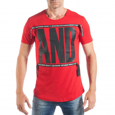 Мъжка червена тениска с ефектни ленти с надписи tsf250518-29 2