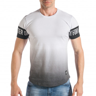 Мъжка бяла тениска с опушен ефект и надписи tsf290318-43 2