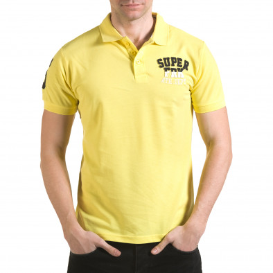 Мъжка жълта тениска с яка с релефен надпис Super FRK il170216-22 2