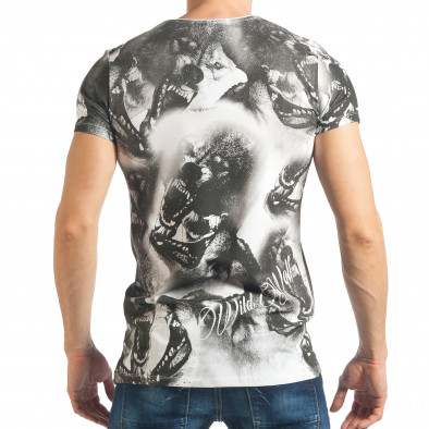 Мъжка бяла тениска с принт на вълци tsf020218-80 3