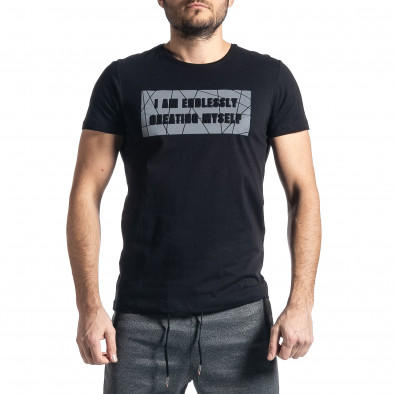 Мъжка черна тениска с релефен принт tr010221-25 2