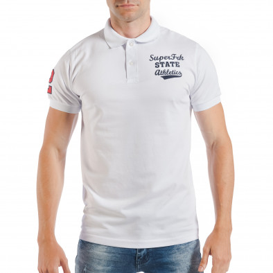 Мъжка тениска пике в бяло с номер 2 tsf250518-40 2