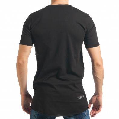 Мъжка черна дълга тениска с голям джоб и капси tsf020218-21 3