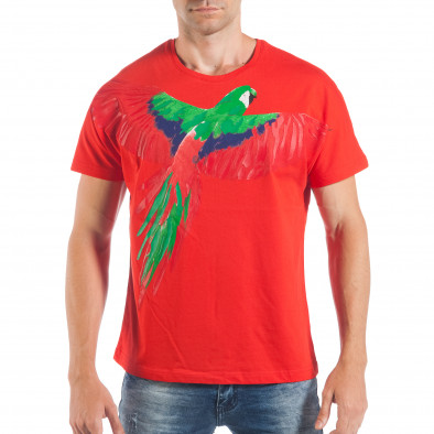 Червена мъжка тениска с релефен папагал tsf250518-8 2