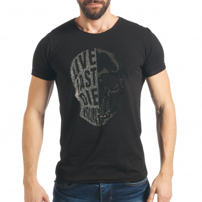 Мъжка черна тениска с череп от двуцветни камъни tsf020218-78 2