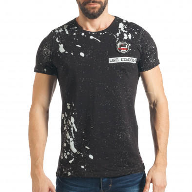 Мъжка черна тениска с пръски боя и емблема tsf020218-66 2