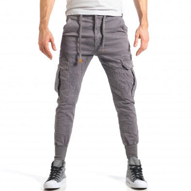 Мъжки сив карго панталон с контрастни ленти it290118-7 2