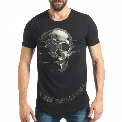 Мъжка черна тениска с голям релефен череп tsf020218-2 2